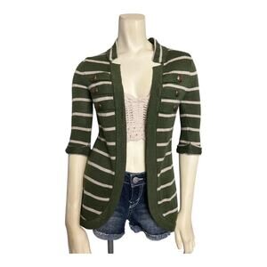 NWT Love by Design Cardigan Women's Small Olive Green Stripe Button 3/4 Sleeve